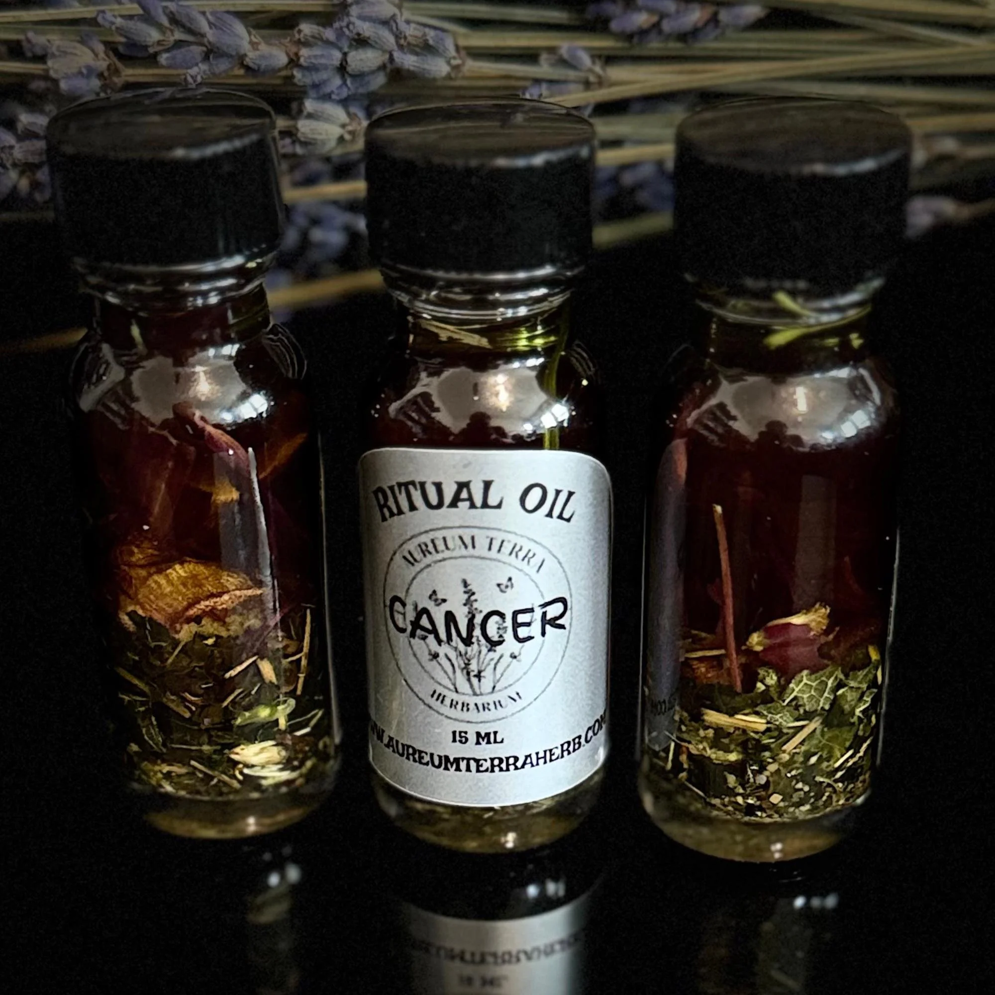 Cancer Ritual Intention Herbarium Oil with botanicals for emotional healing, intuition, and protection
