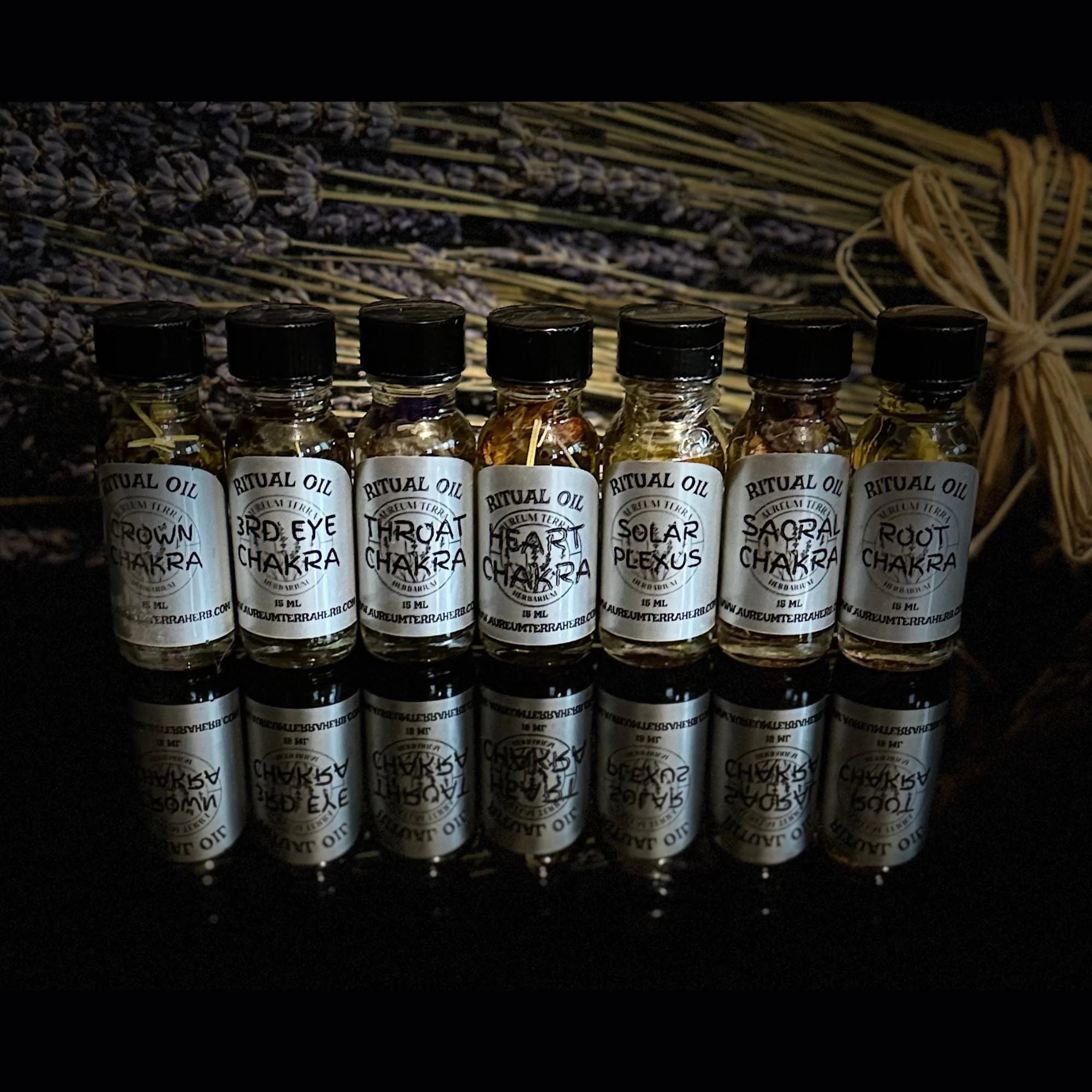 The Chakra Collection ritual intention oils by Aureum Terra Herb for balancing and aligning all seven chakras