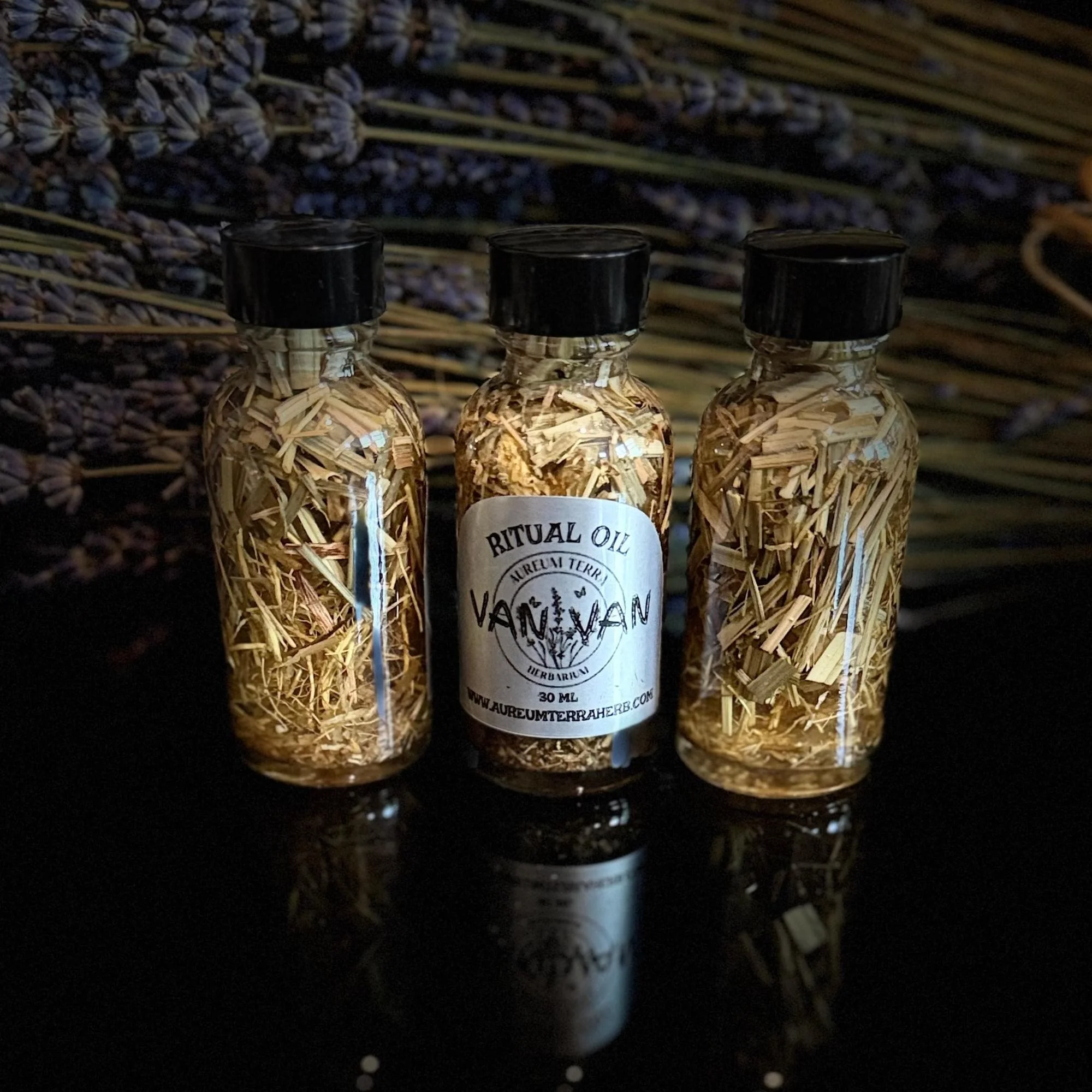 Bottle of Van Van Ritual Intention Oil by Aureum Terra Herbarium for road opening, luck shifting, and spiritual clarity