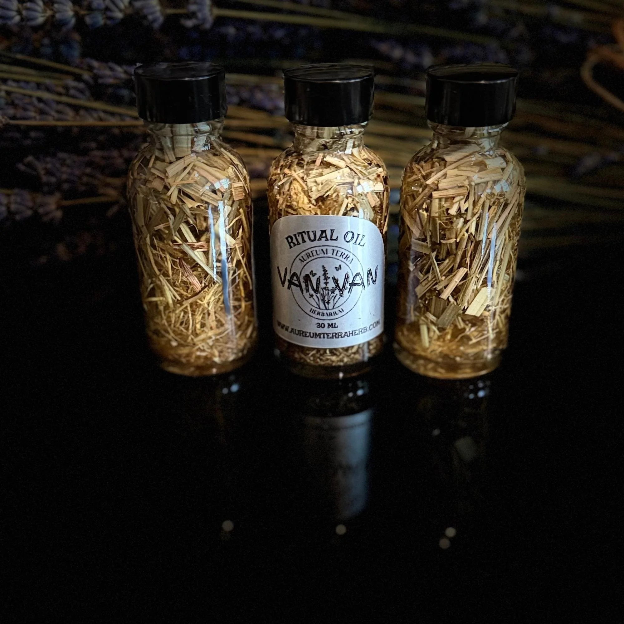 Bottle of Van Van Ritual Intention Oil by Aureum Terra Herbarium for road opening, luck shifting, and spiritual clarity