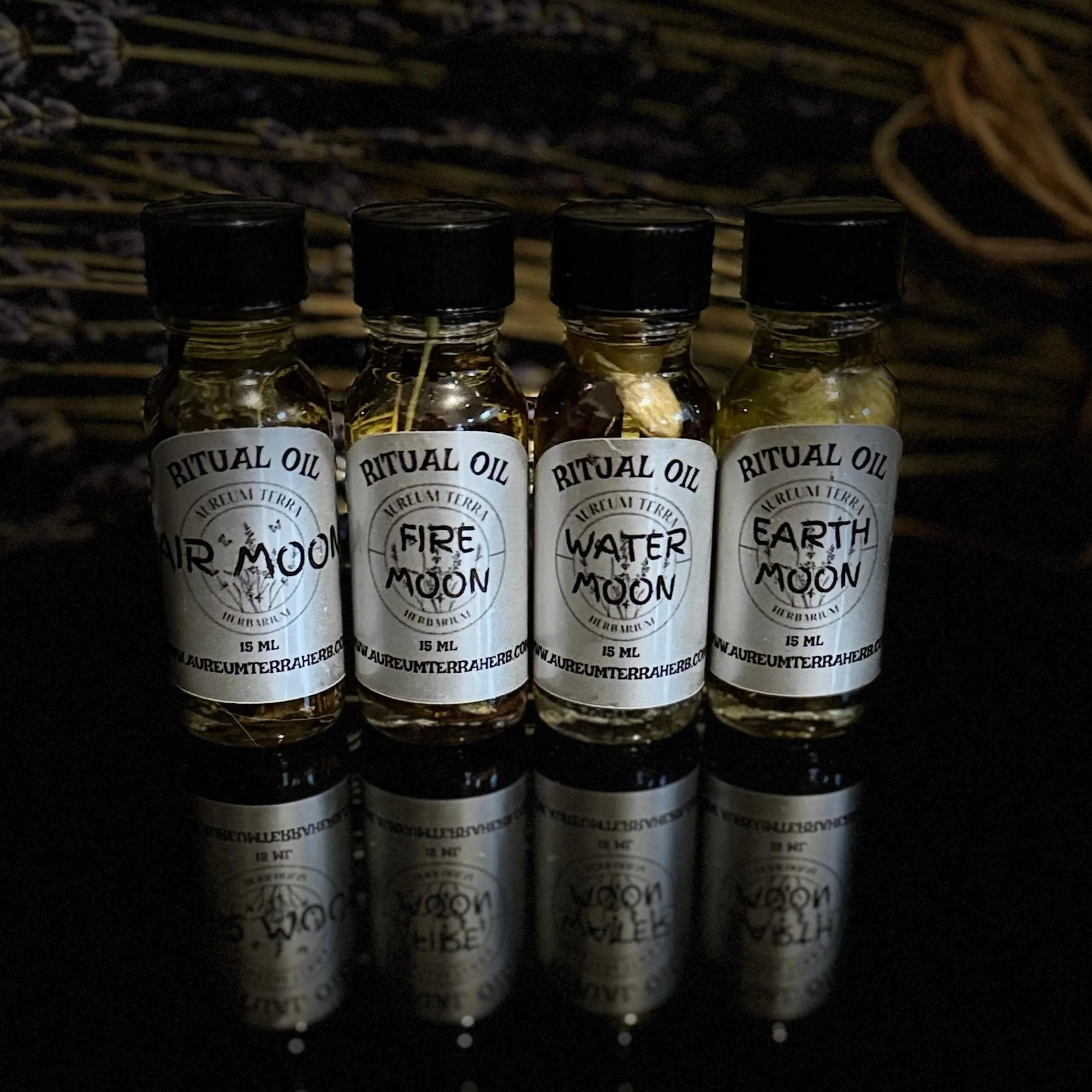 Moon Collection ritual intention oils by Aureum Terra Herb aligned with lunar and elemental magick