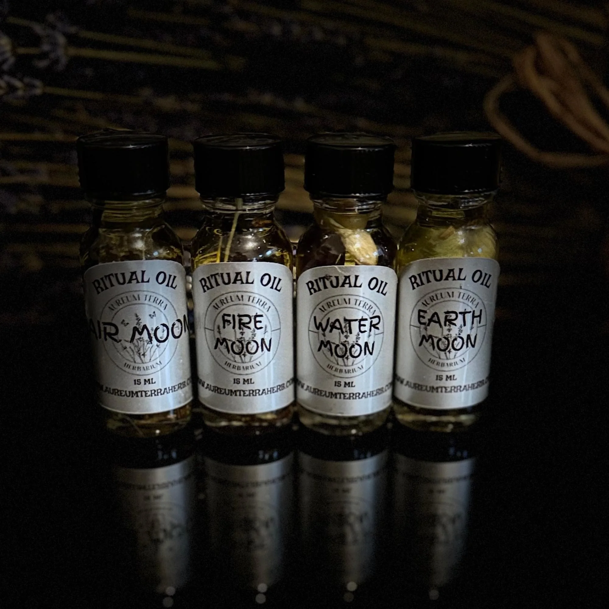 Moon Collection ritual intention oils by Aureum Terra Herb aligned with lunar and elemental magick