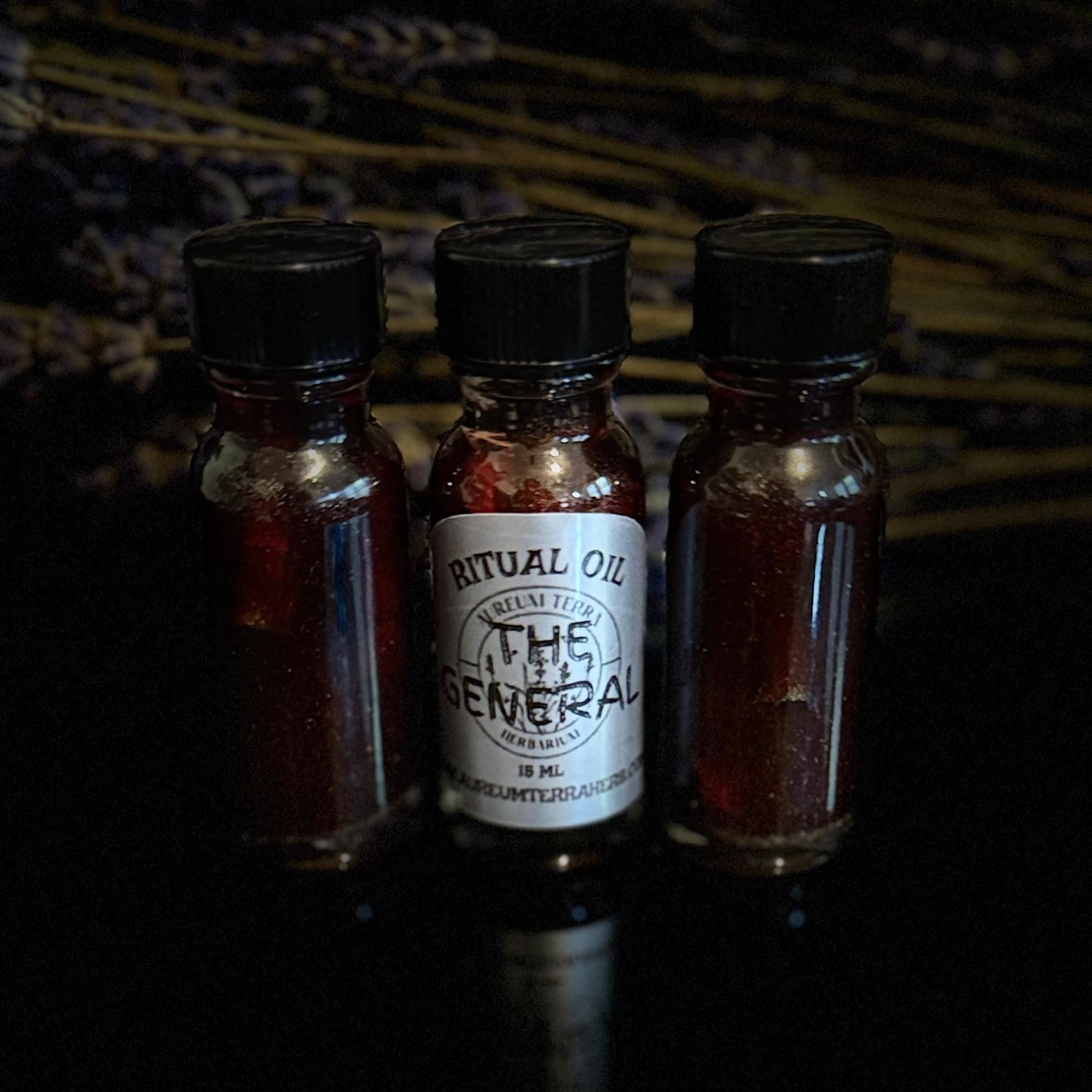 15ml bottle of The General Ritual Intention Oil by Aureum Terra Herb for power, protection, and commanding authority