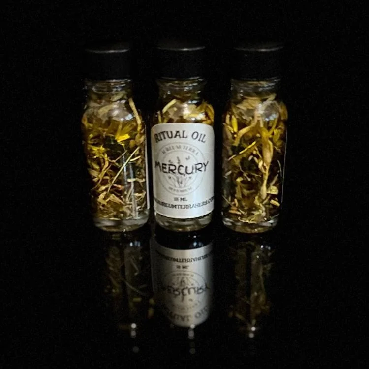 Mercury Ritual Intention Herbarium Oil with botanicals for communication, learning, and mental clarity