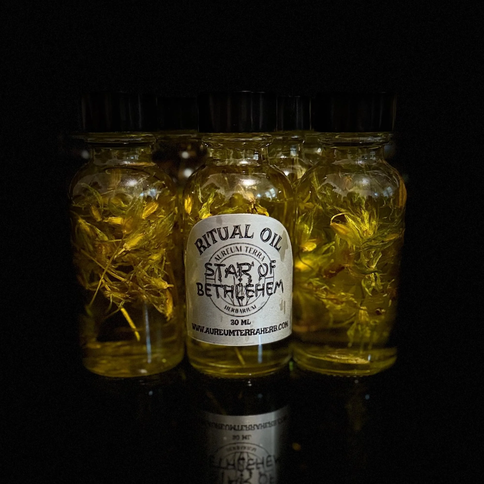 30ml bottle of Star of Bethlehem herbal maceration infused in fractionated coconut oil by Aureum Terra Herbarium, single herb ritual oil