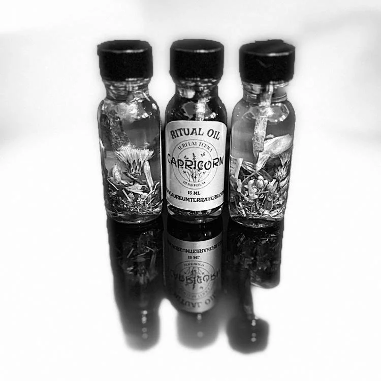 Capricorn Ritual Intention Herbarium Oil with botanicals for grounding, protection, and long-term success