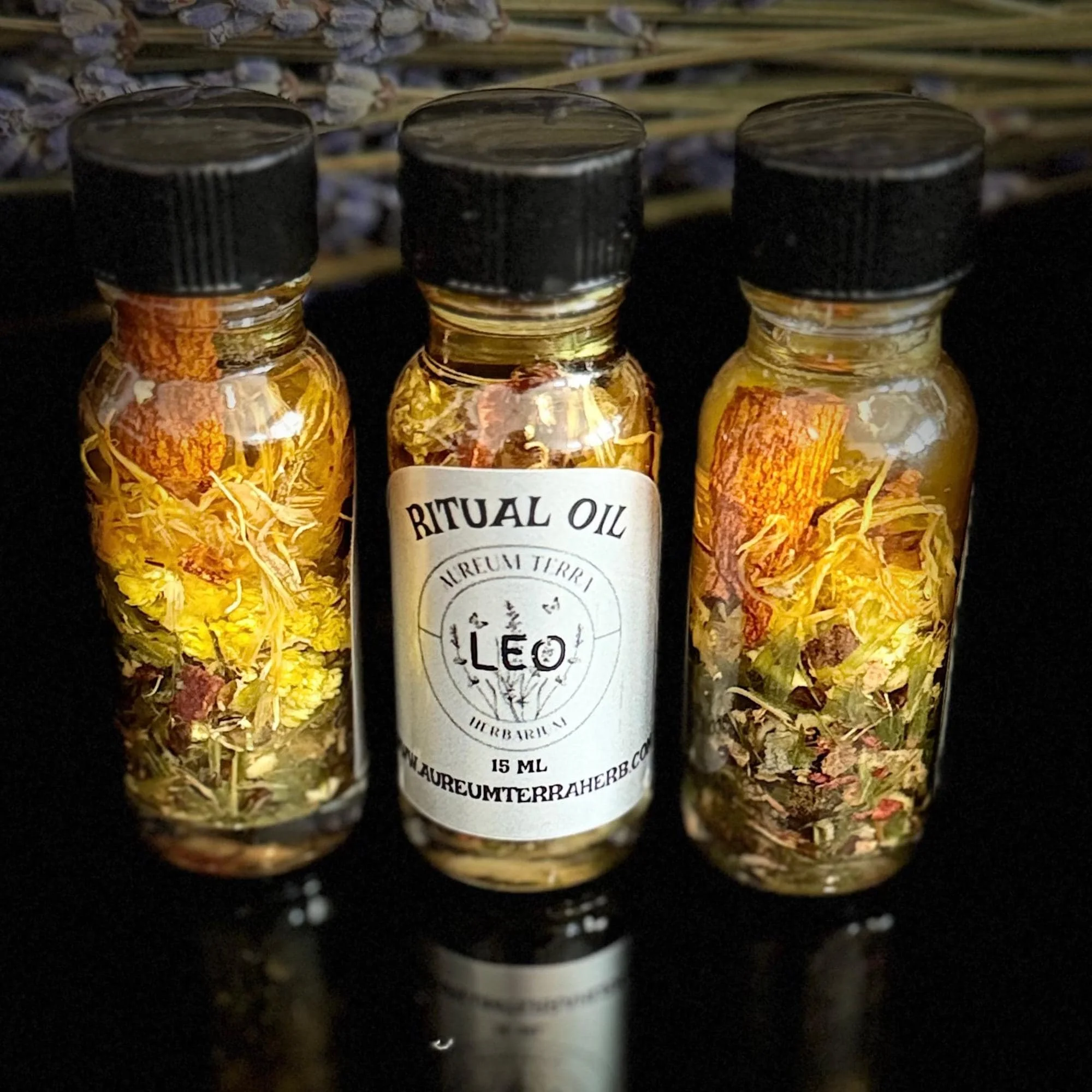 Leo Ritual Intention Herbarium Oil with botanicals for confidence, creativity, and personal power