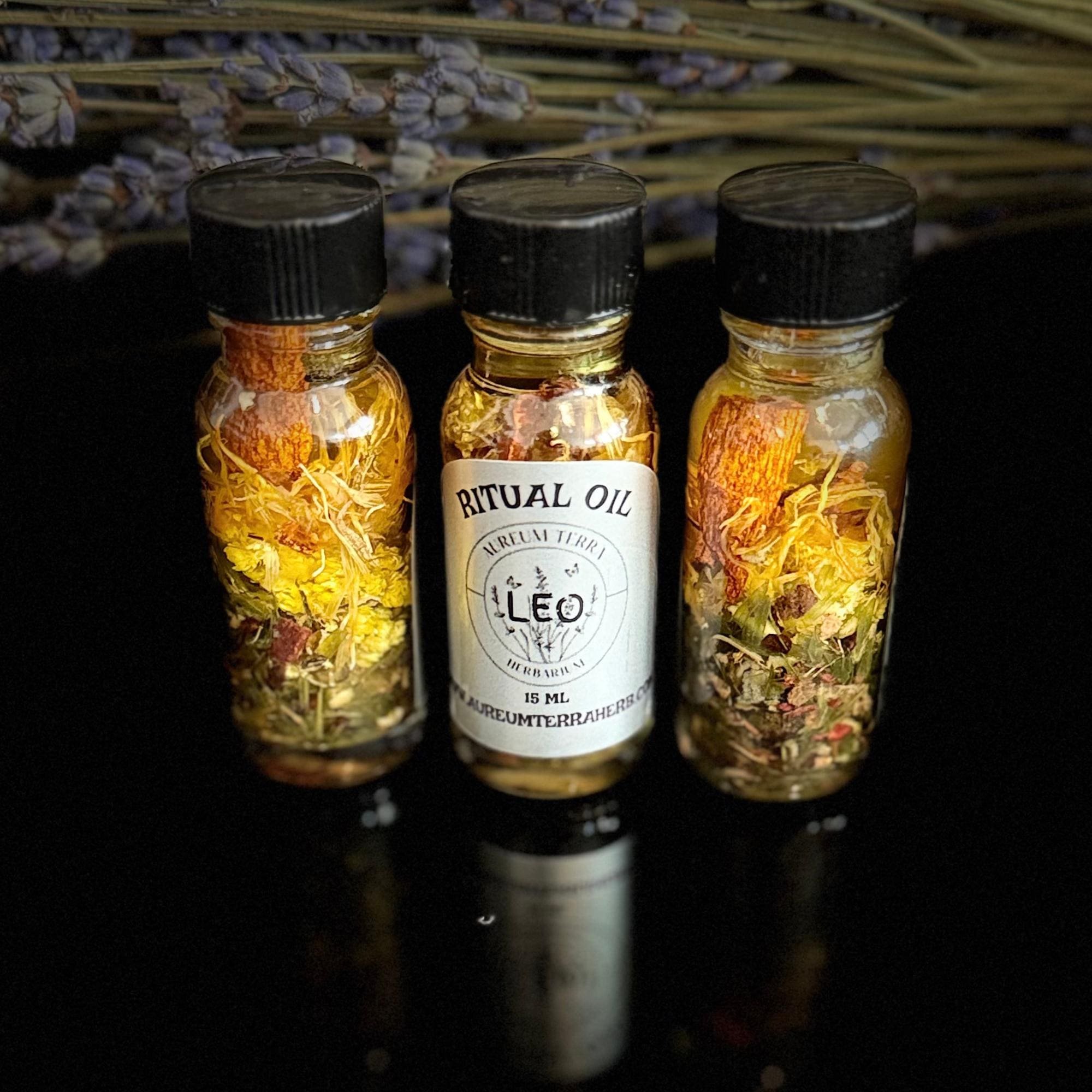 Leo Ritual Intention Herbarium Oil with botanicals for confidence, creativity, and personal power