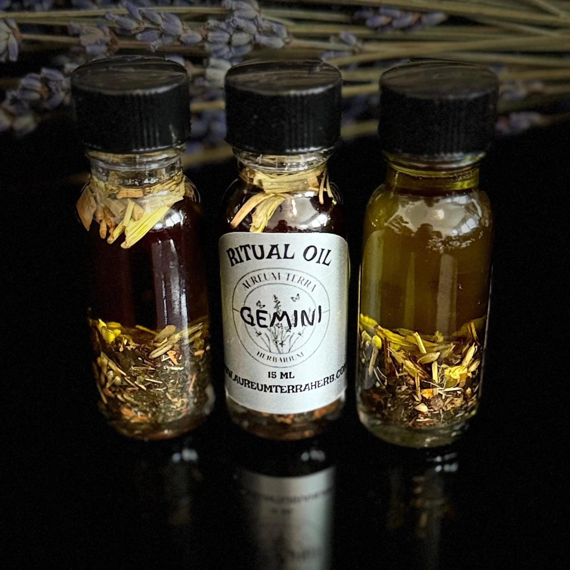 Gemini Ritual Intention Herbarium Oil with botanicals for communication, clarity, and adaptability