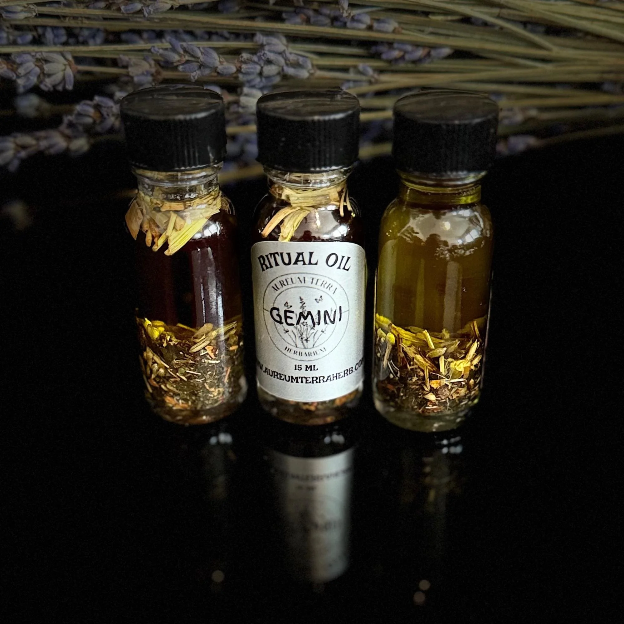 Gemini Ritual Intention Herbarium Oil with botanicals for communication, clarity, and adaptability