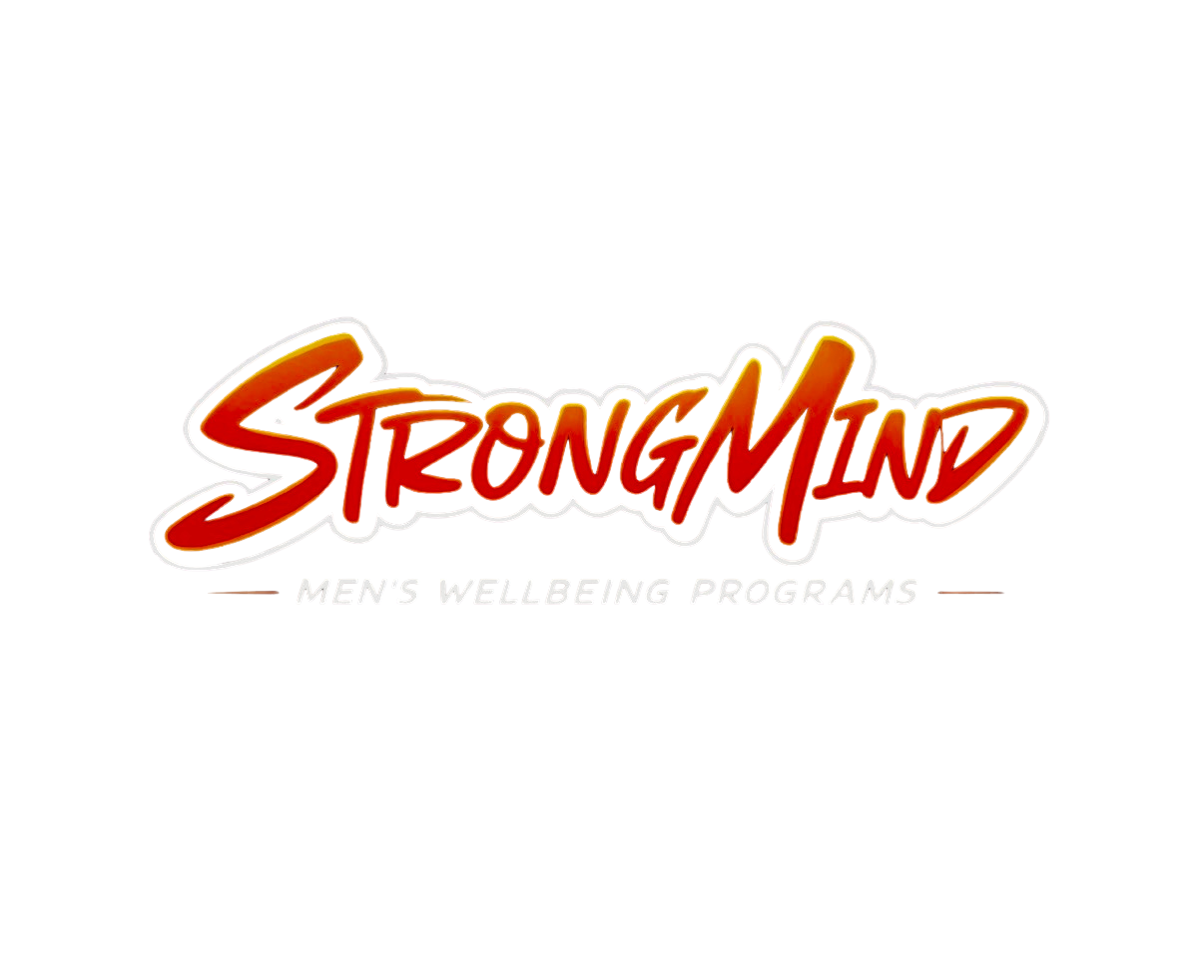 Logo for StrongMIND, a men's wellbeing programs organization, featuring stylized text in red and orange, with the tagline 'Men's Wellbeing Programs' underneath.