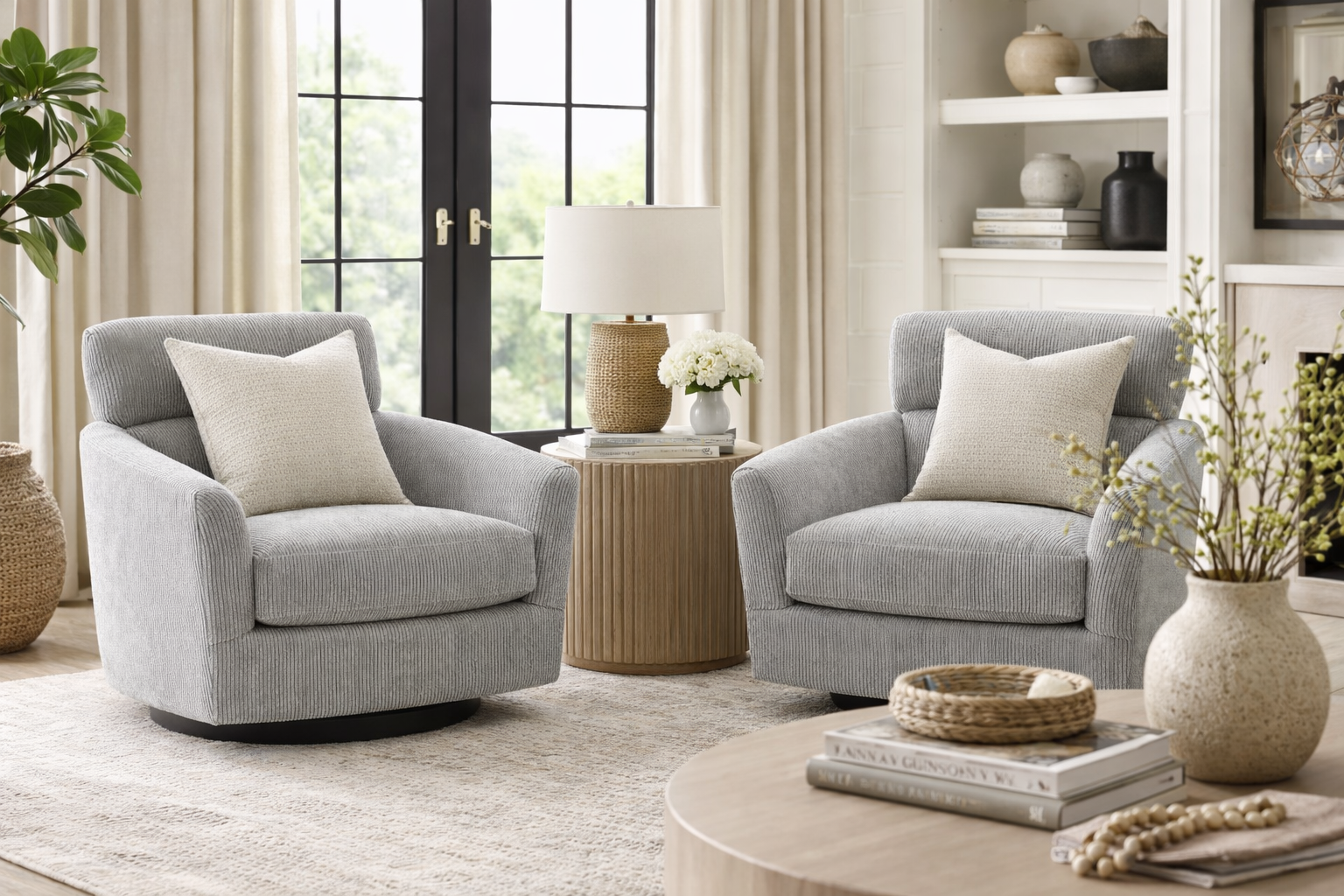 Pair of Gray Swivel Chairs