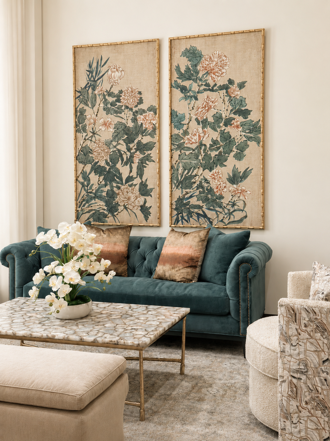 Luxurious lounge in Union Station's private event suite with upholstered seating, custom furnishings, soft lighting, and warm neutral finishes.