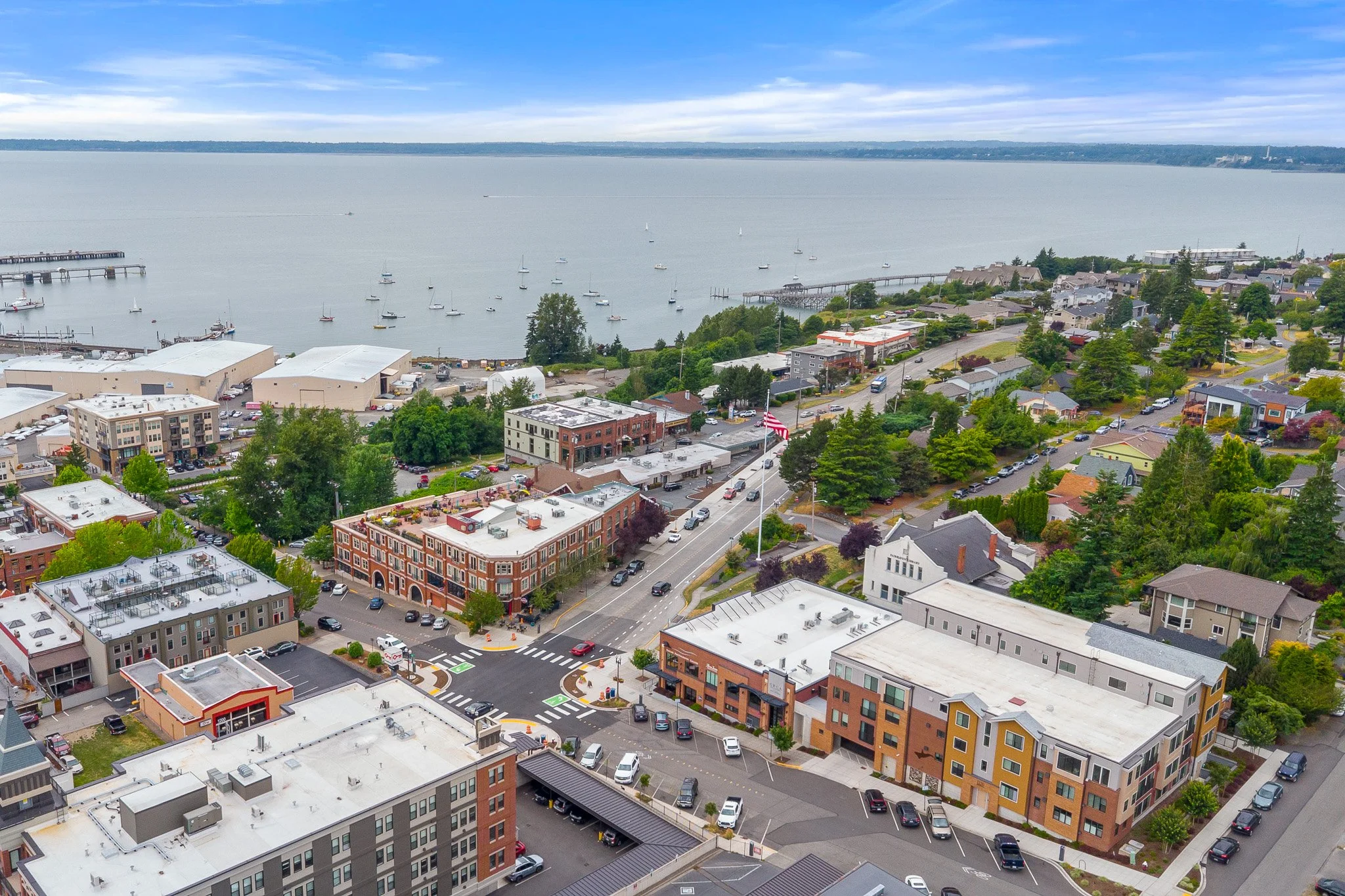View of Bellingham Bay from downtown Fairhaven in Bellingham WA.