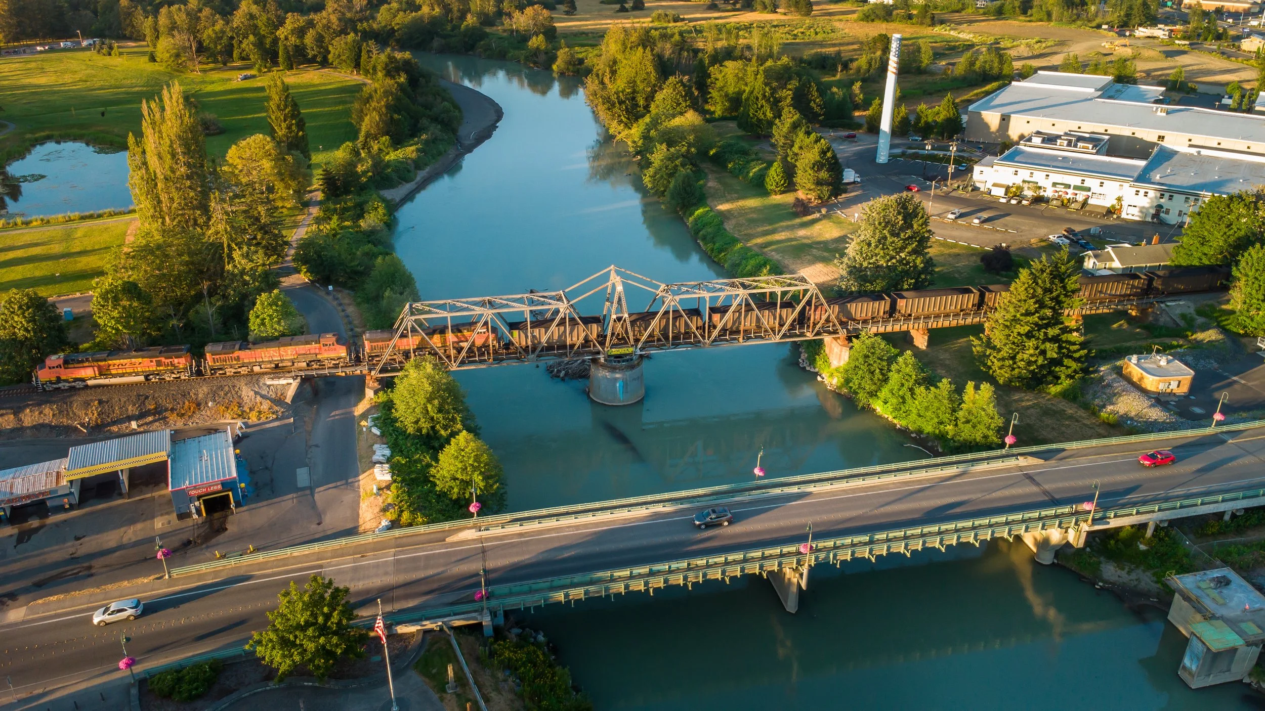 Ferndale main bridge during golden hour.