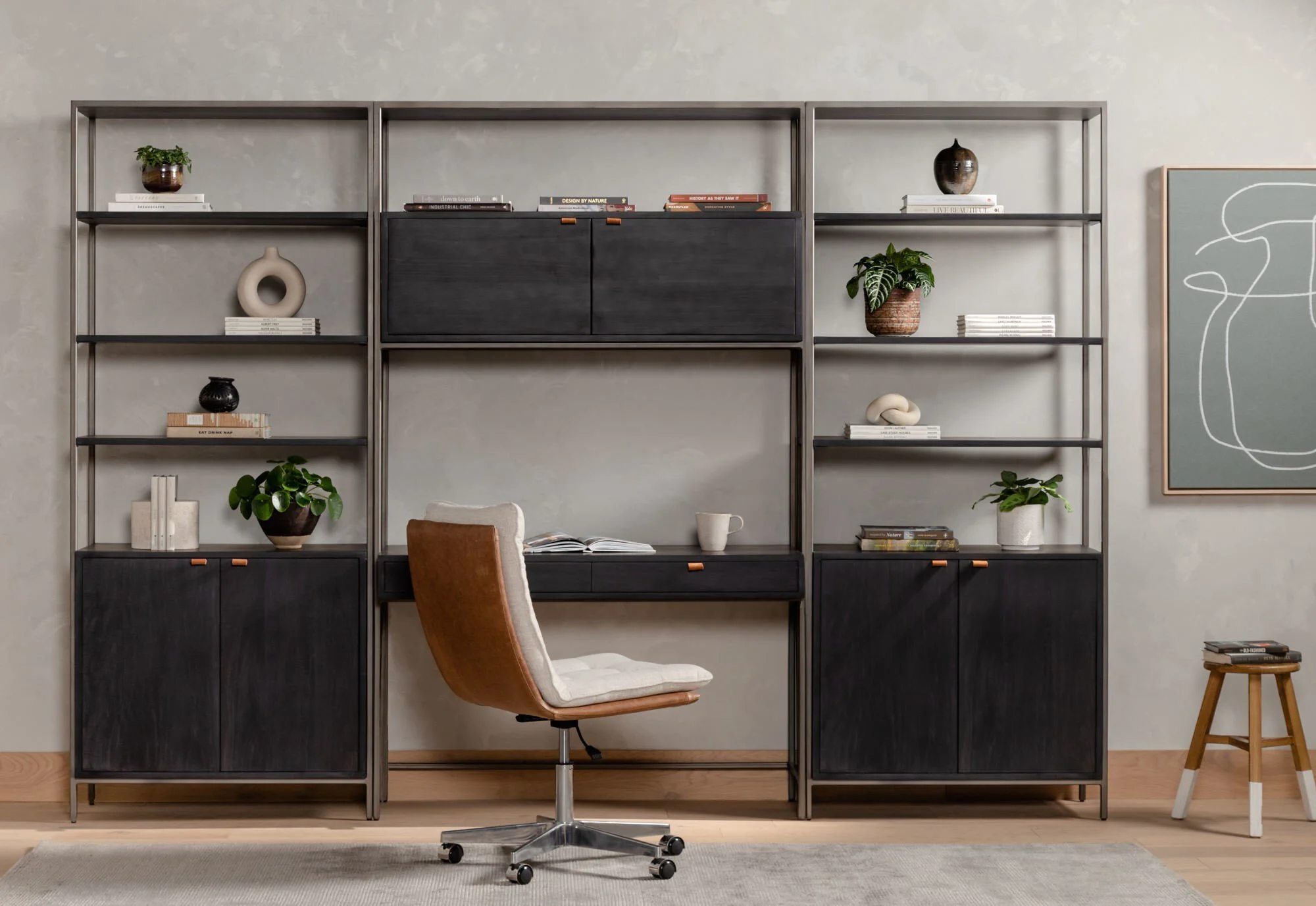 Trey Modular Wall Desk W/ 2 Bookcases