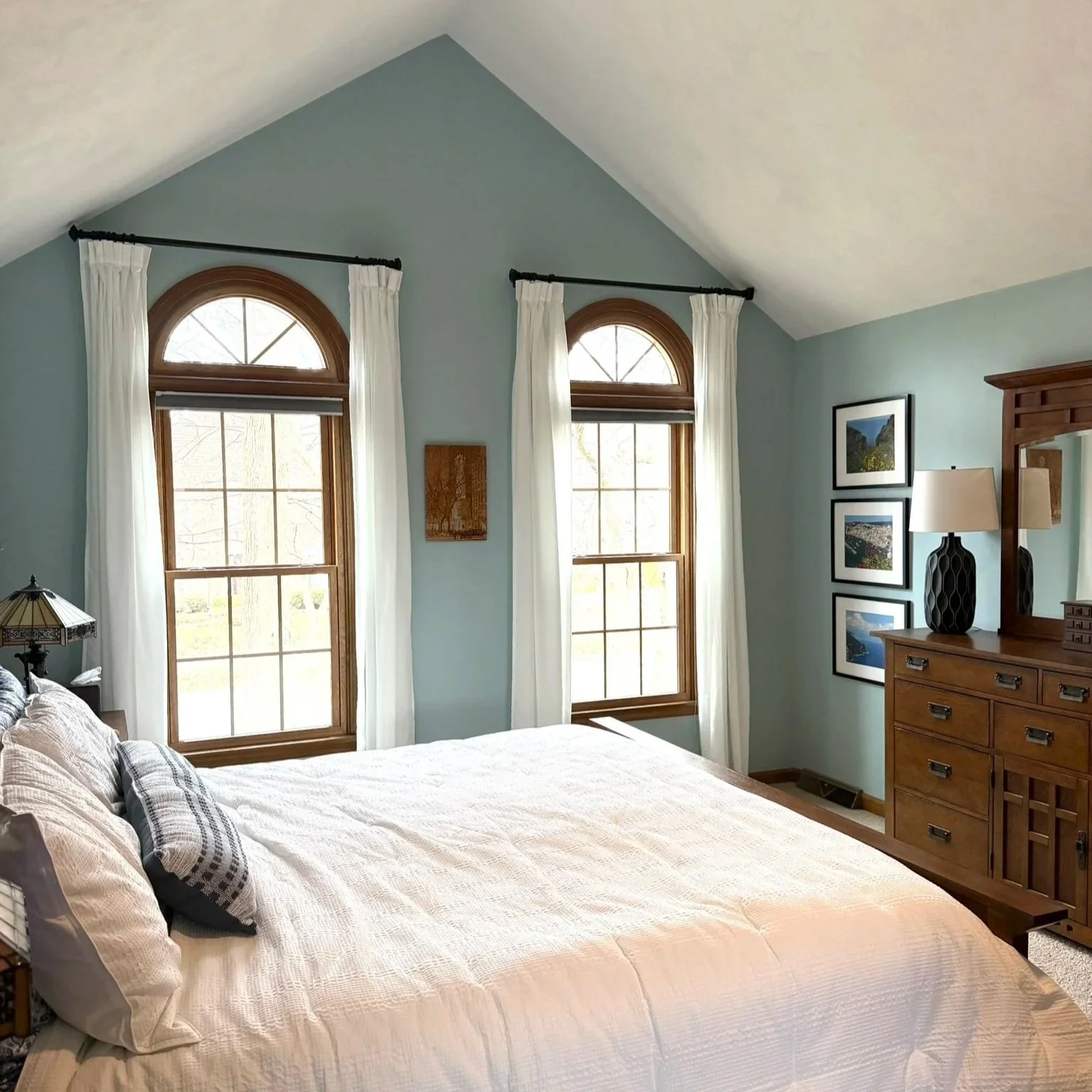 Third Street Interiors (Elmhurst-based interior design firm) featured residential interior design project of a refreshed primary bedroom in St. Charles, IL. Affordable, elevated home design.