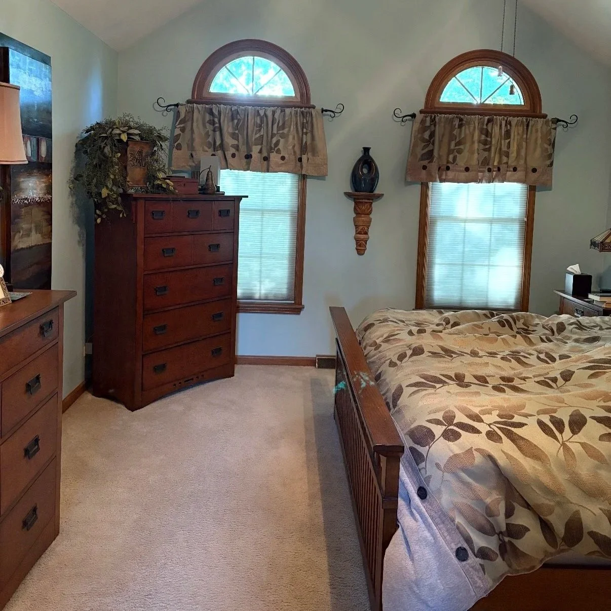 Third Street Interiors (Elmhurst-based interior design firm) featured residential interior design project of a refreshed primary bedroom in St. Charles, IL. Affordable, elevated home design.