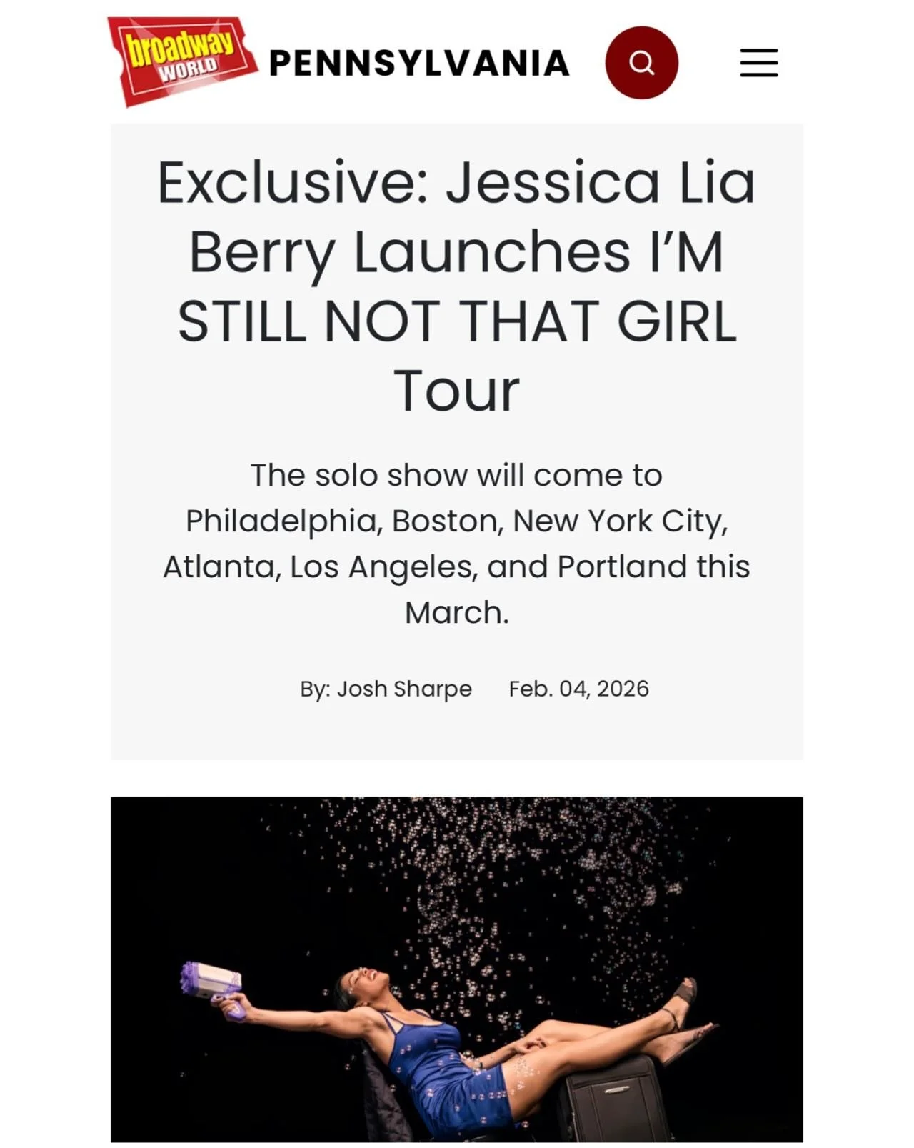 🗣️🗣️🗣️the news is out, I&rsquo;m taking the show on the road! Thank you @officialbroadwayworld 

Tour Dates: 
Feb 27  Philadelphia
Mar 1  Boston
Mar 7  NYC
Mar 13  Atlanta
Mar 22  Los Angeles 
Mar 28  Portland