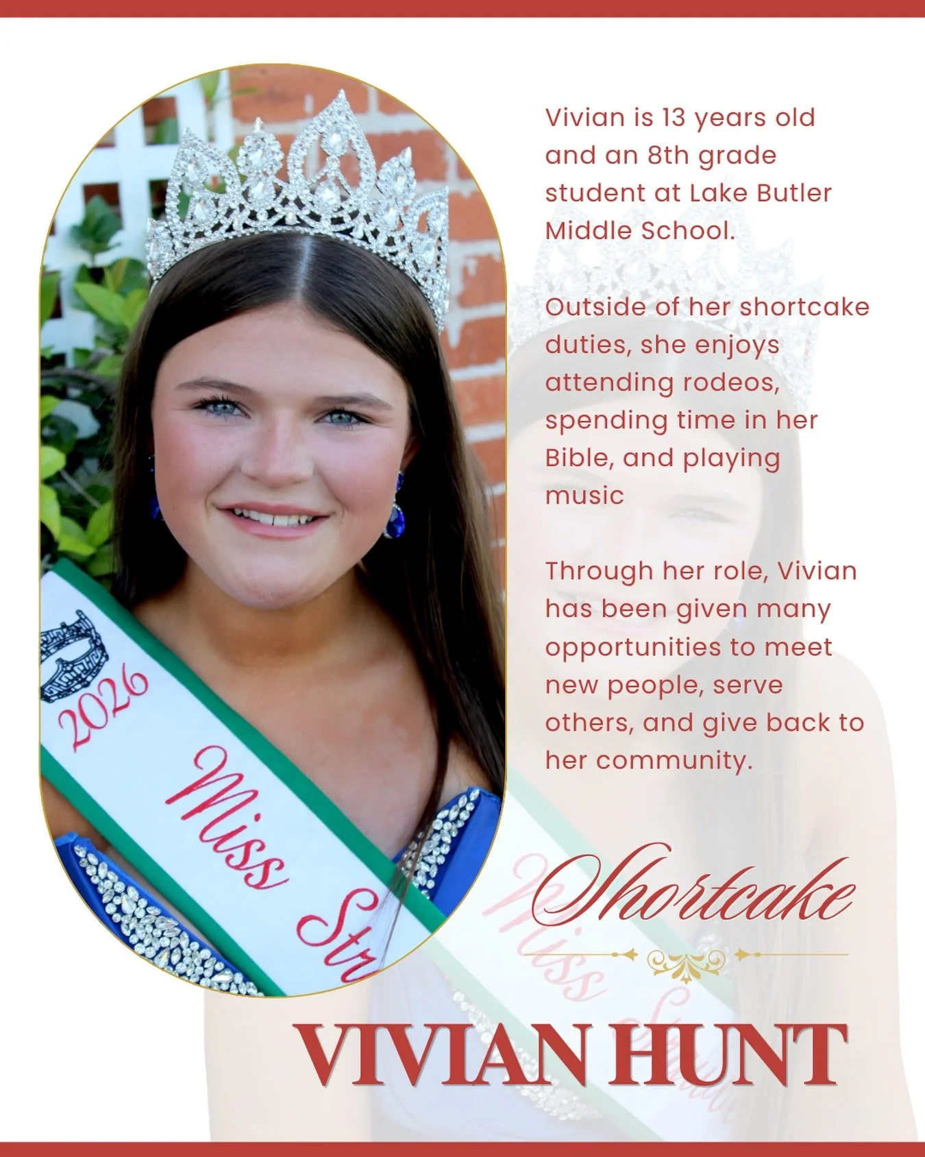 Meet your 2026 Miss Strawberry Shortcake of North Florida, Vivian Hunt 🍓👑
