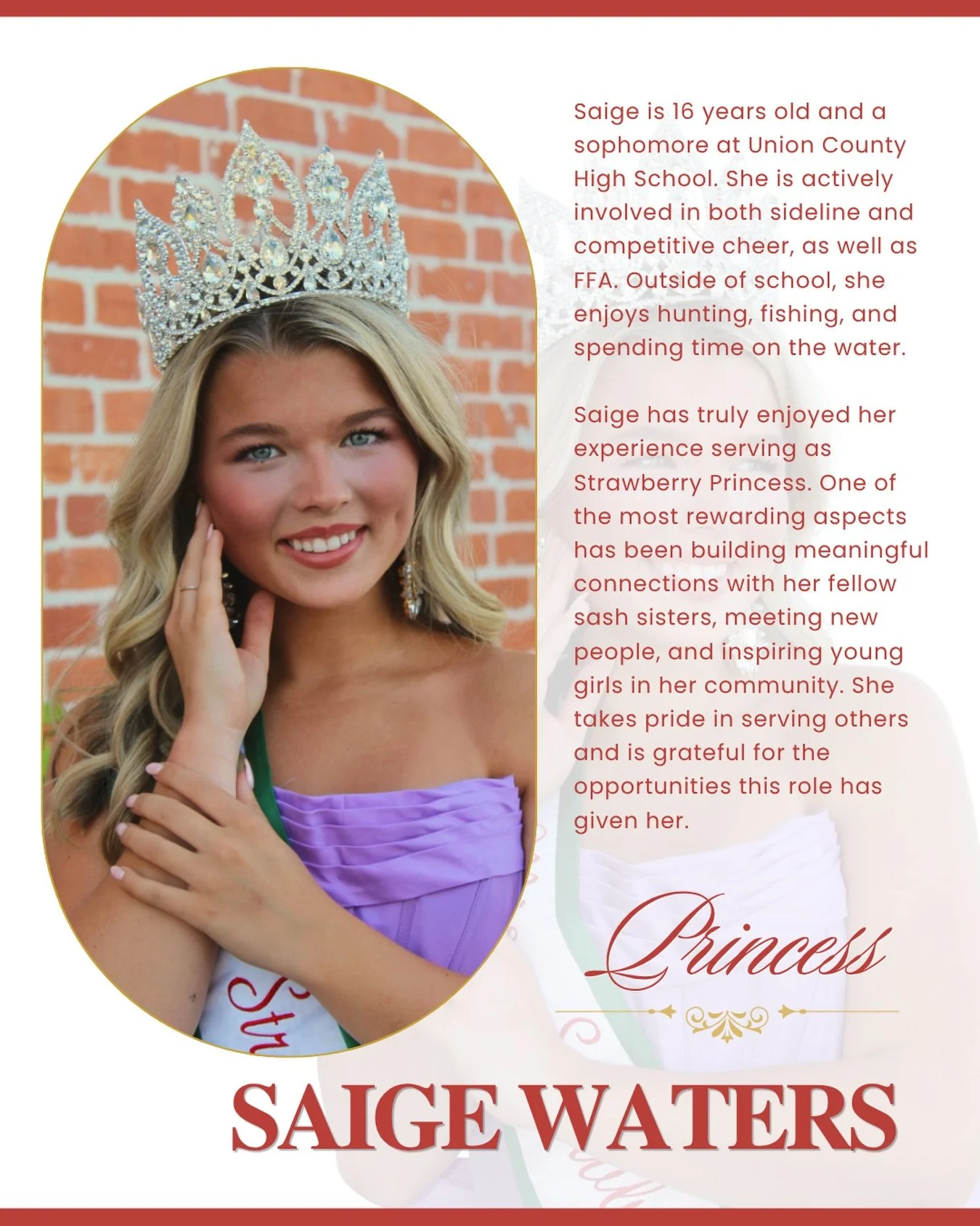 Meet your 2026 Miss Strawberry Princess of North Florida, Saige Waters 🍓👑