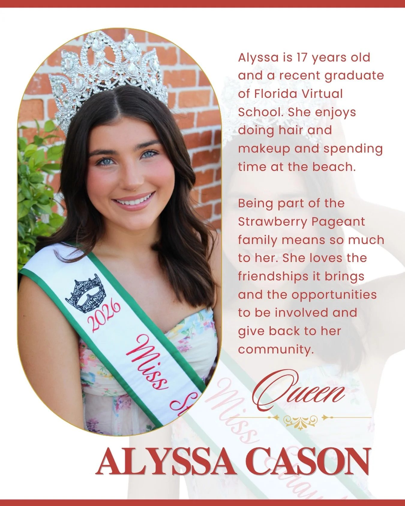 Meet your 2026 Miss Strawberry Queen of North Florida, Alyssa Cason🍓👑