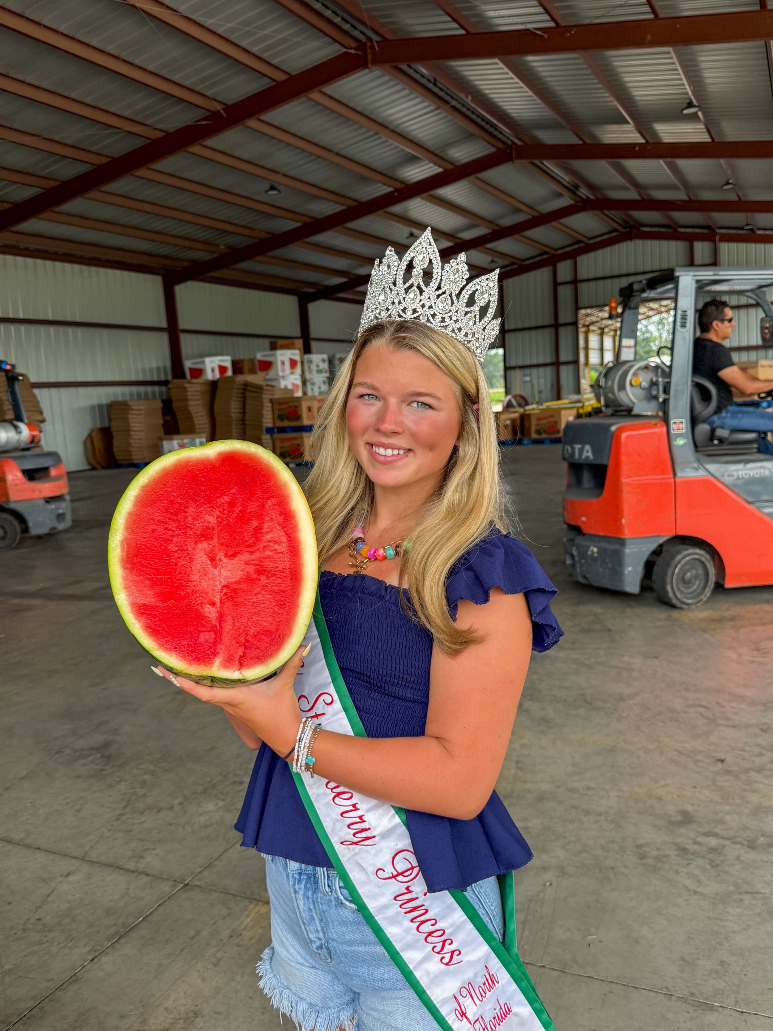 Our Miss Strawberry Princess, Saige, recently visited Double W Farms as part of her platform, Homegrown Heroes: Appreciating, Advocating for, and Educating about American Farmers. During her visit, she learned how to select quality watermelons, explo