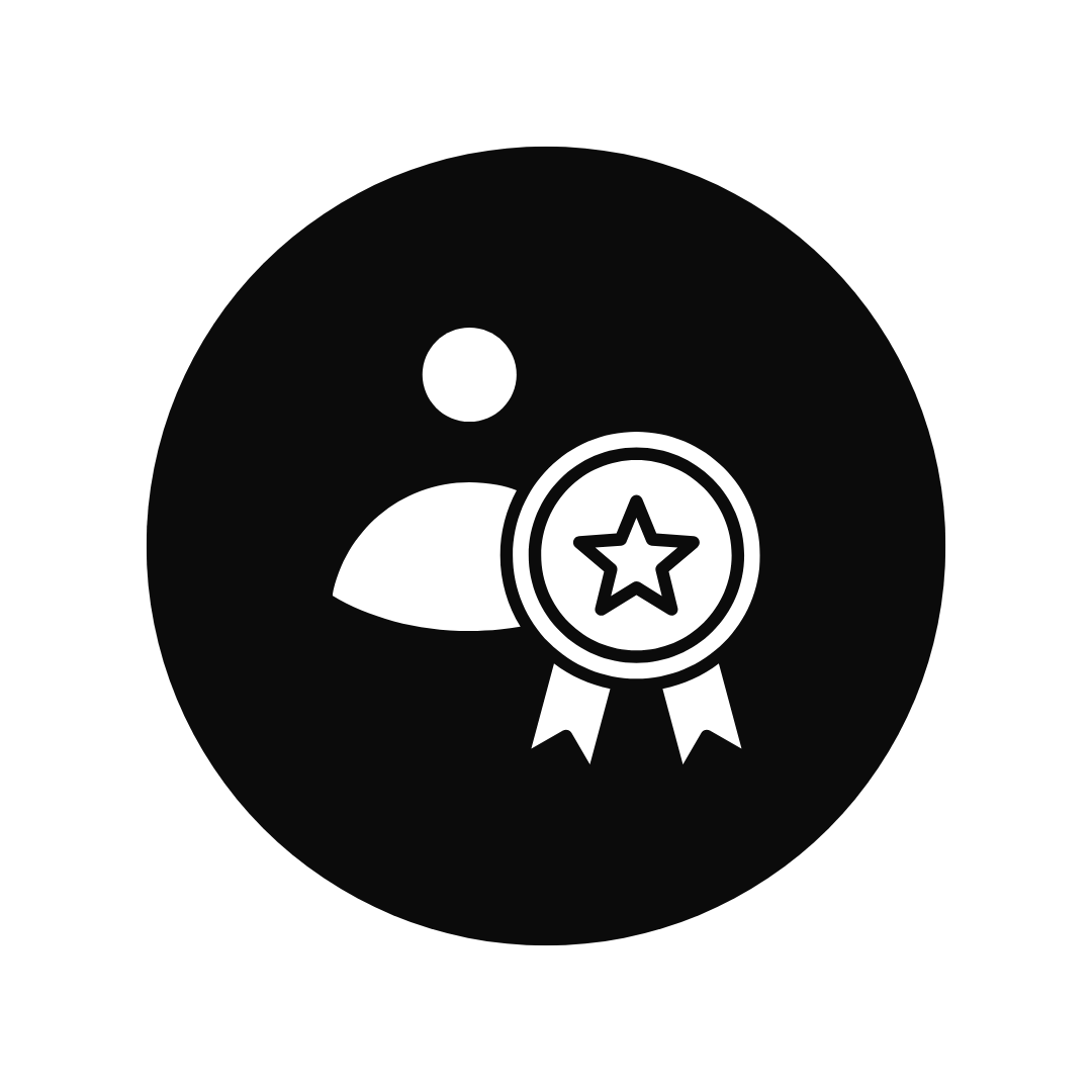 Icon of a person with a badge or medal with a star on it.