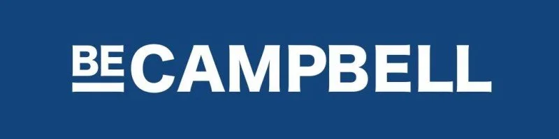 Text reading "BE CAMPBELL" with "CAMPBELL" in larger font and "BE" underlined.