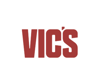 VIC'S logo in bold red letters on a white background