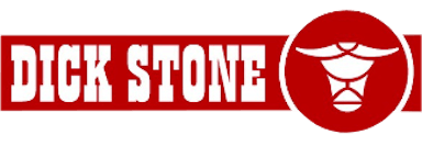 Dick Stone logo with text and a bull's head symbol inside a circle