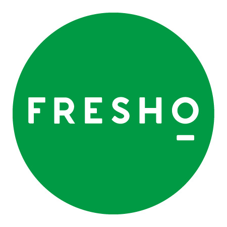 Green circular logo with the text 'FRESHO' in white, bold letters.