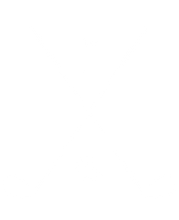A graphic of two crossed golf clubs with a small cartoon ghost between them