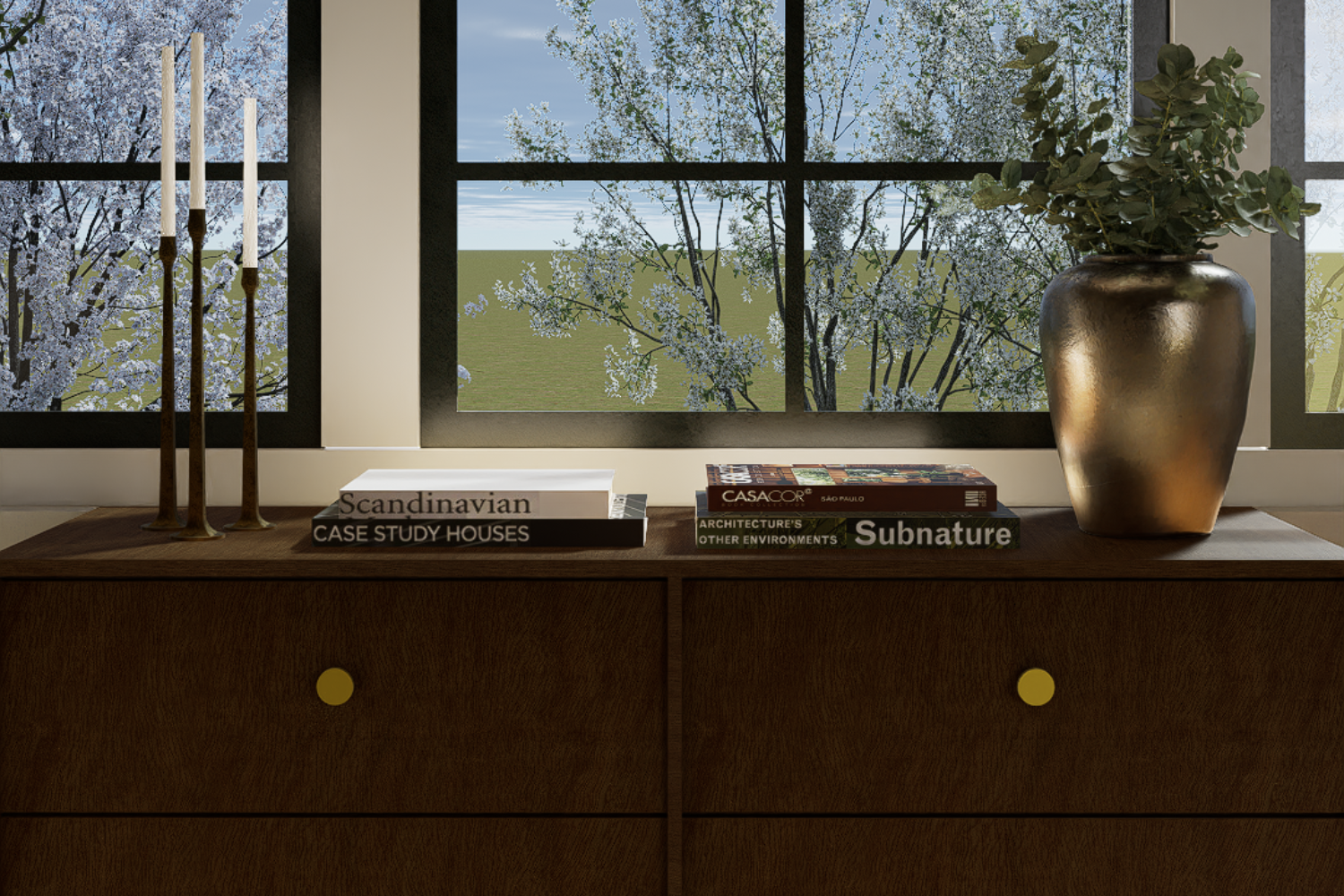Coffee table books arranged as styling accents