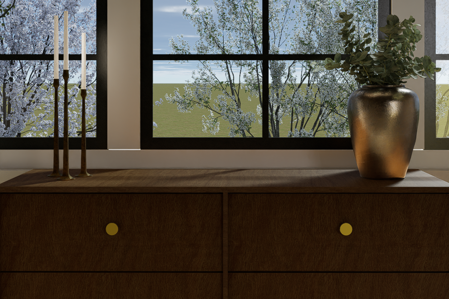 Candle holder and vase displayed together as home decor