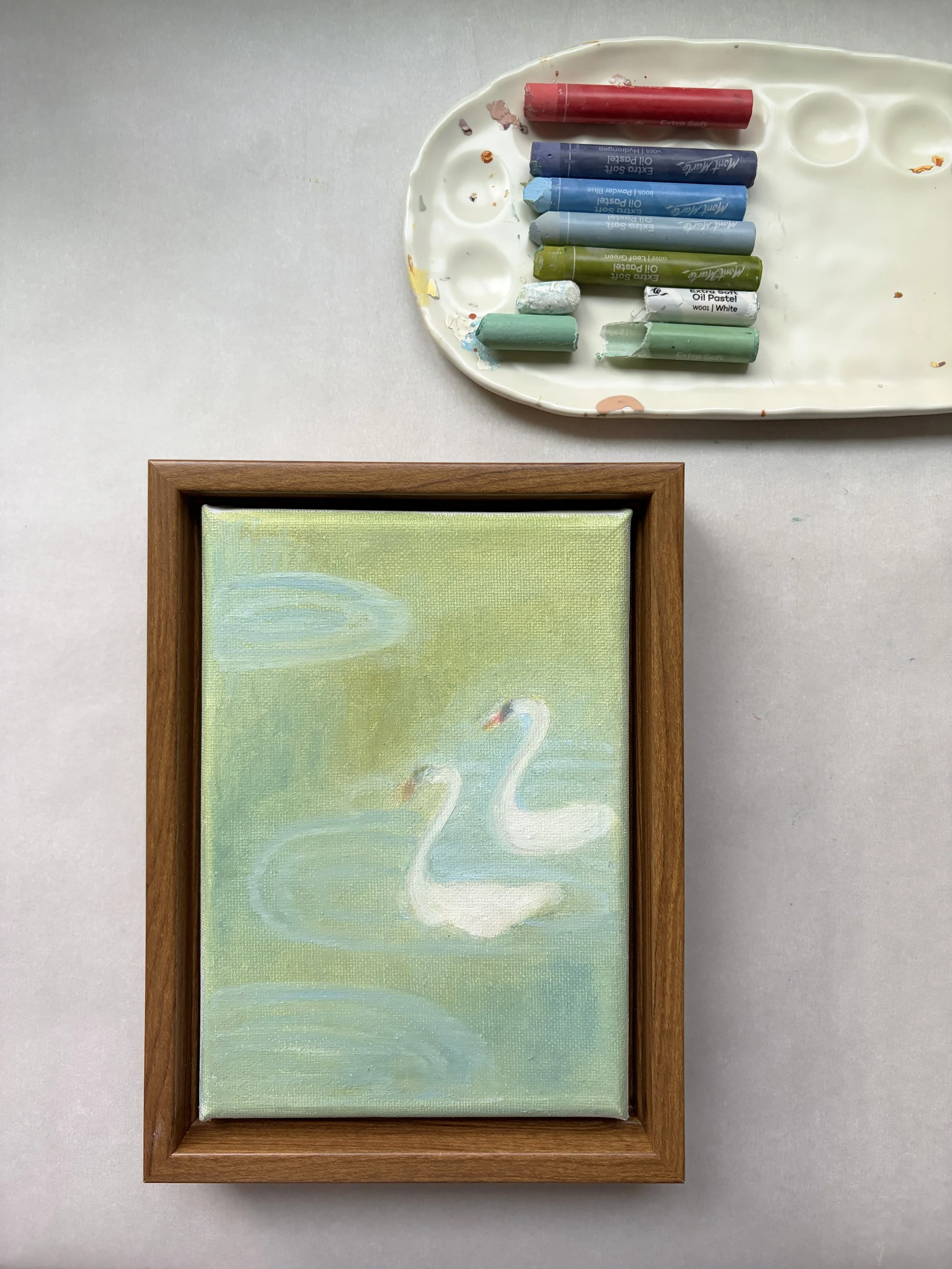 Swans — Original Oil Pastel Painting | 5×7