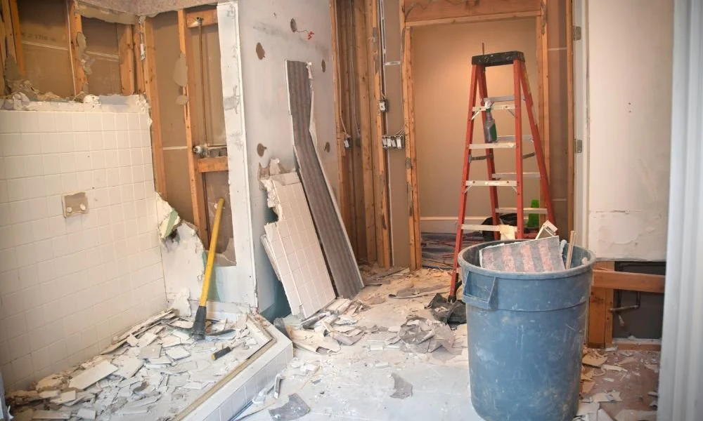 A bathroom being demolished