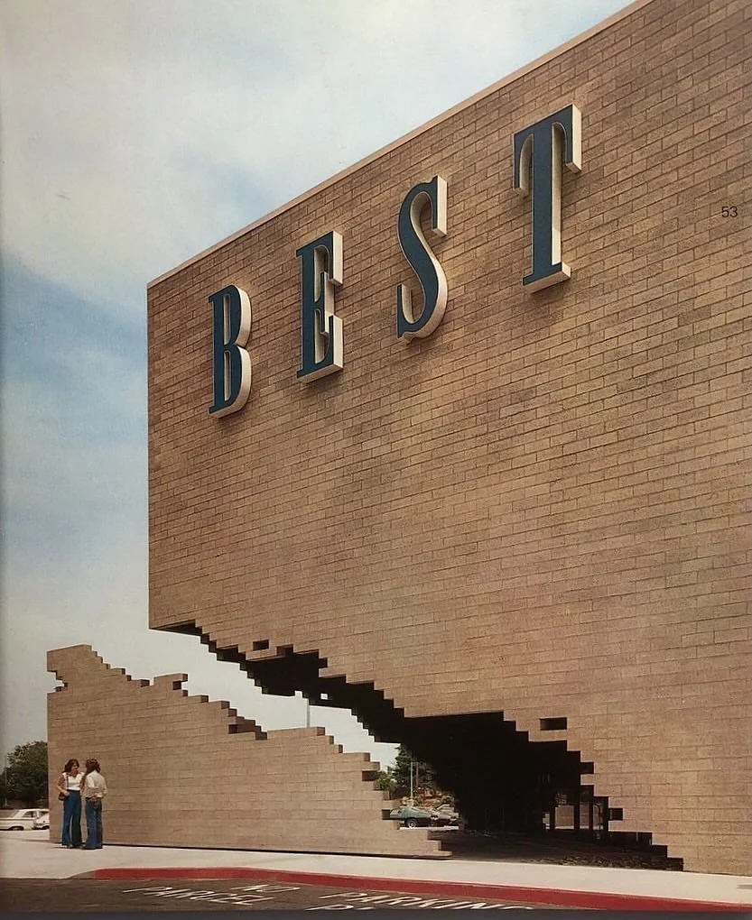James Wines | &ldquo;Site Project&rdquo; (1977) | 
For a shopping center in Sacramento, California, USA, Wines and his firm SITE (Sculpture in the Environment) created a playful, deconstructivist building where a corner literally slid open and closed