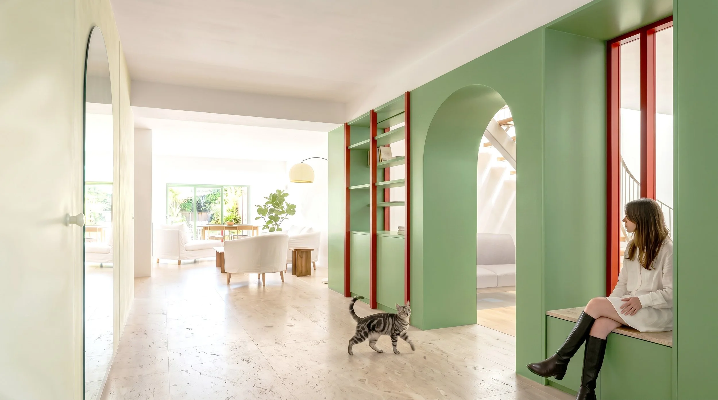 Aménagement sur mesure permettant de créer des espaces personnalisés, en jouant sur les couleurs, les matériaux et les volumes afin de concevoir un intérieur unique et fonctionnel adapté à chaque besoin.