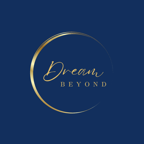A dark blue background with a gold partial circle and the words 'Dream Beyond' in gold.