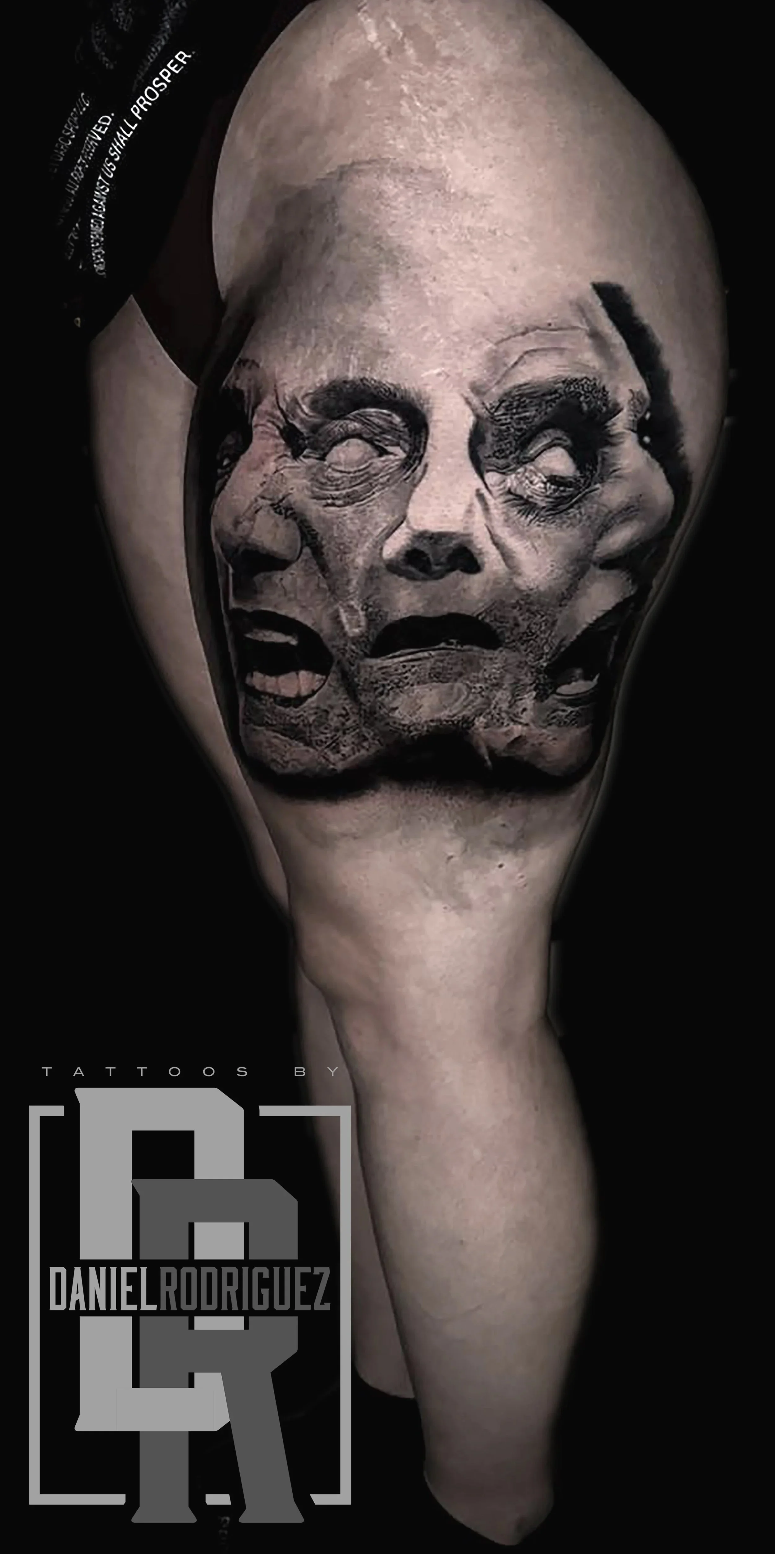 Black and grey horror tattoo done by Daniel Rodriguez in Dallas Texas
