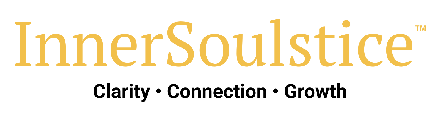 A logo with the words 'InnerSoulstice' in large, gold-colored text on a black background.