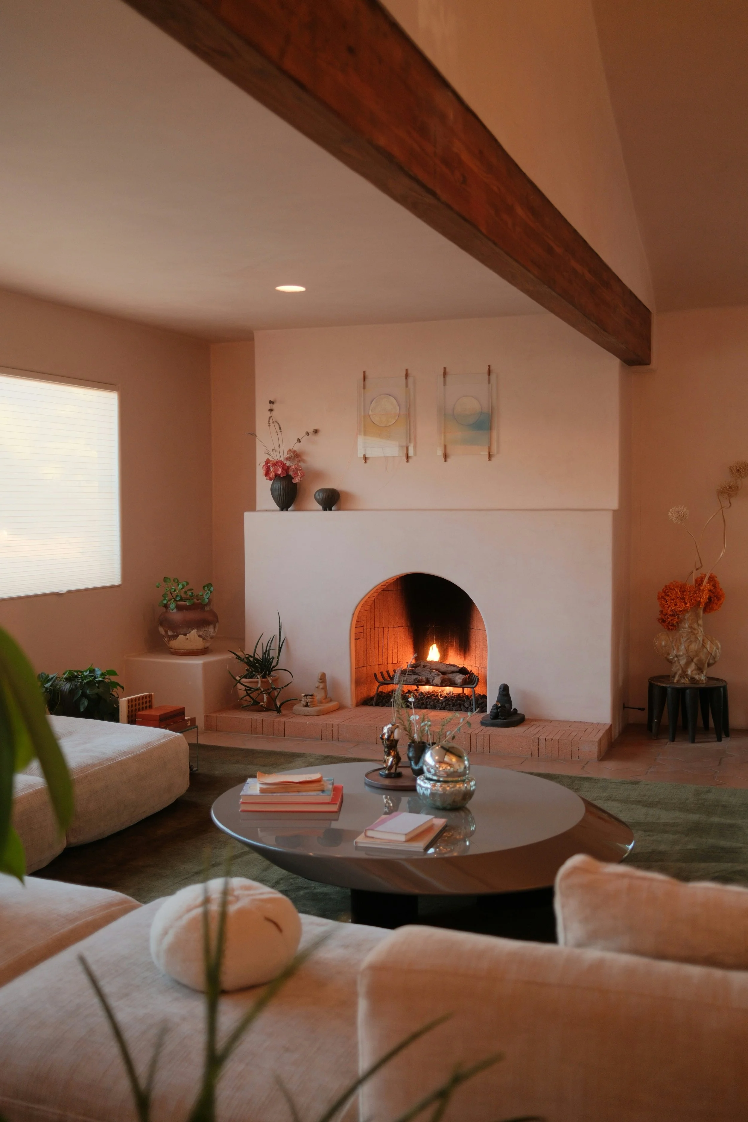 Finished, styled room showing luxury remote interior design with lighting and bespoke furniture ideas.