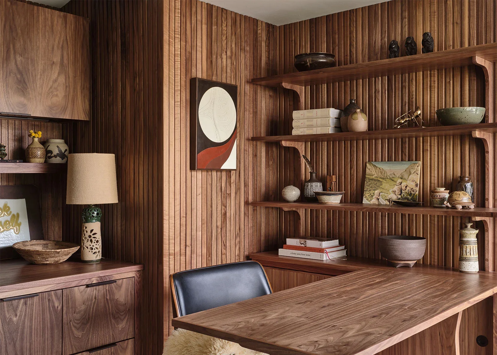 Walnut paneled office space