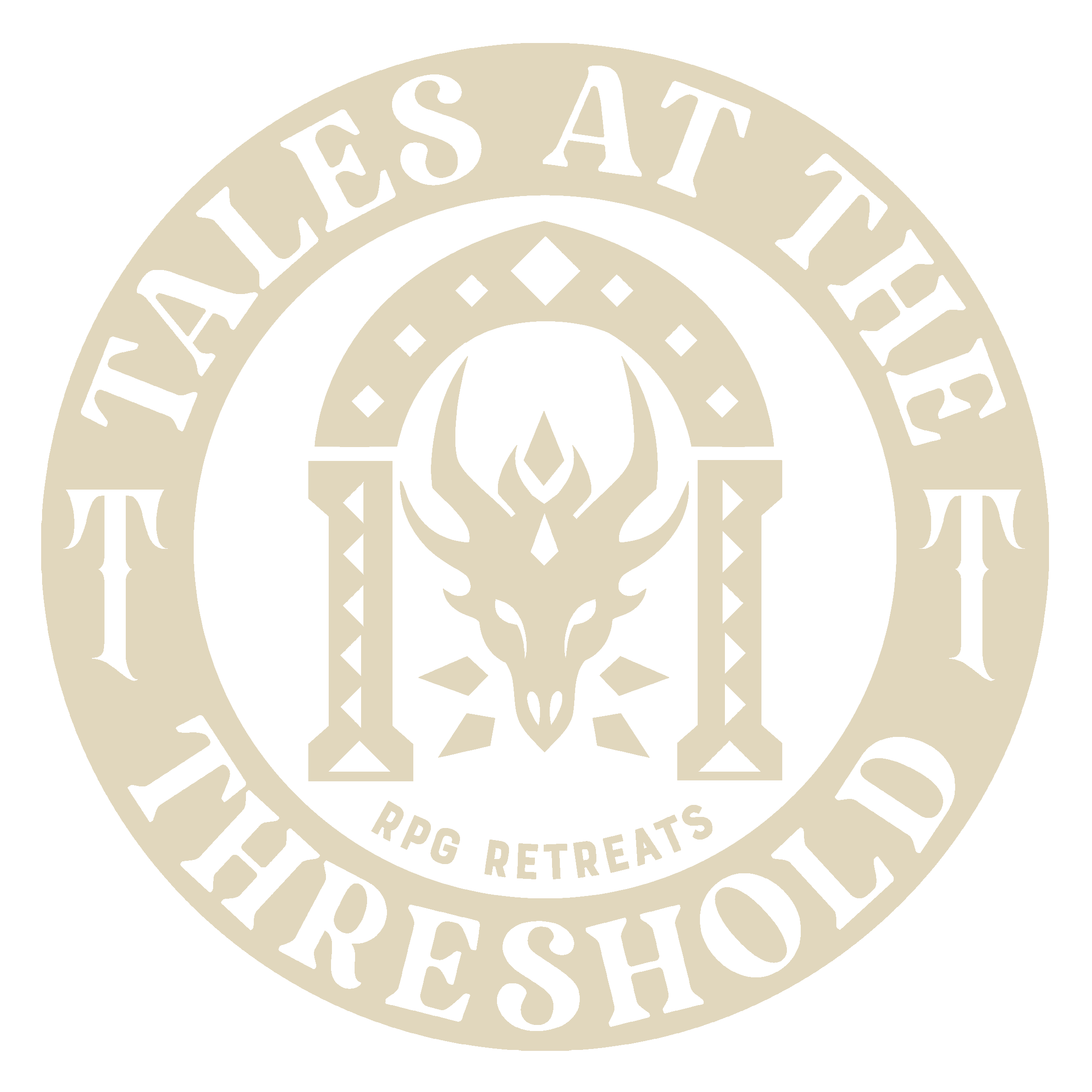 Logo for Tales at the Thresherden RPG retreats, featuring a stylized animal skull with horns and surrounding text.