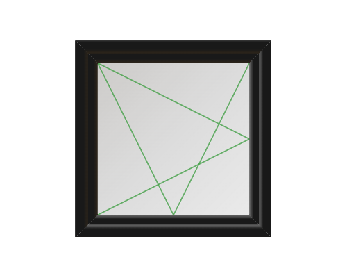 Square mirror with green lines crossing inside it, creating an abstract geometric pattern.