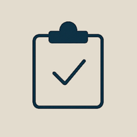 Icona con clipboard e check, simbolo di sopralluoghi tecnici e prelievi diagnostici in situ per opere d’arte.