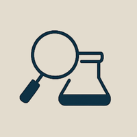 Icona con lente e beuta, simbolo di analisi diagnostiche scientifiche su materiali e pigmenti in collaborazione con CMR Lab.