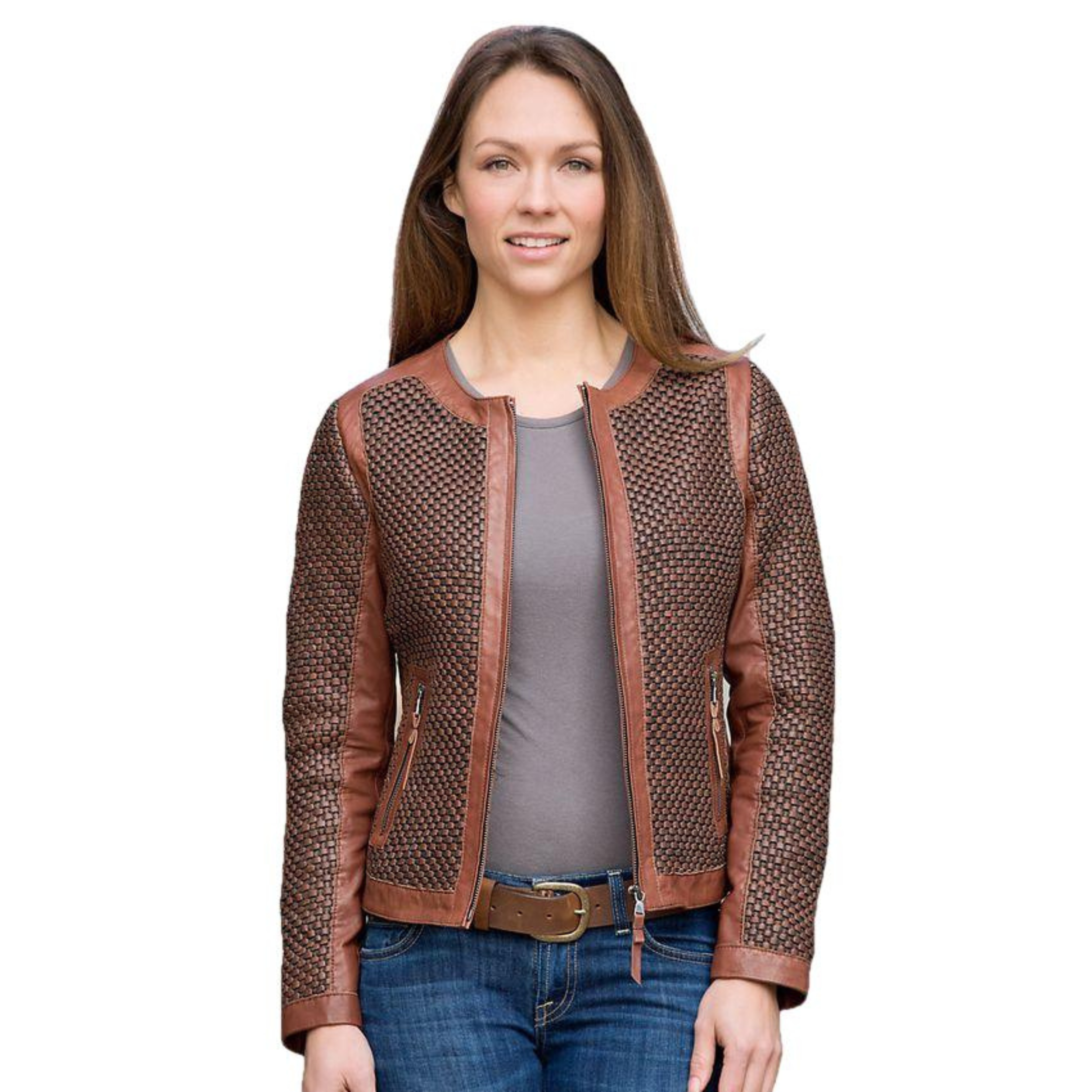 Weavery Patterned Leather Jacket