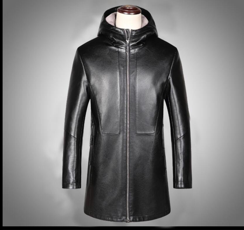 Fur Lined 3/4 Length Hooded Leather Coat